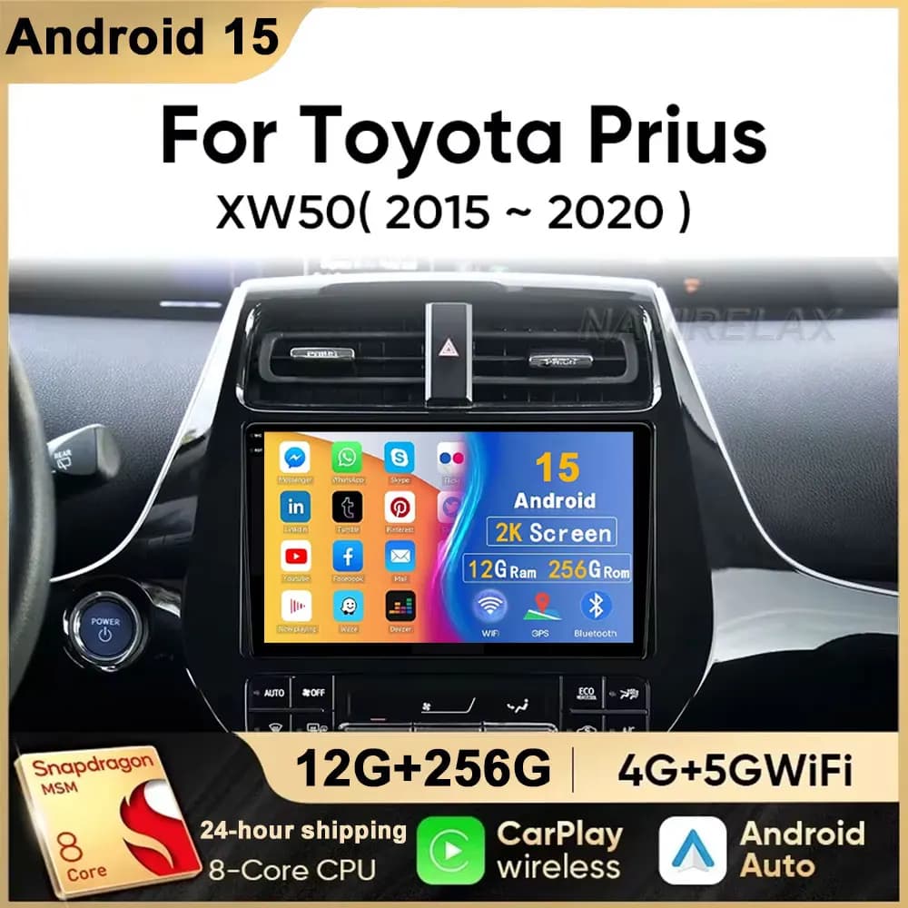 Android 15 Carplay Auto Per Toyota Prius XW50 2015 2016 2017 2018 2019 2020 Auto Radio Multimedia Video Player di Navigazione GPS 4G