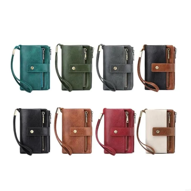 Portafogli da donna Porta carte credito con pochette a tre ante in pelle con blocco RFID