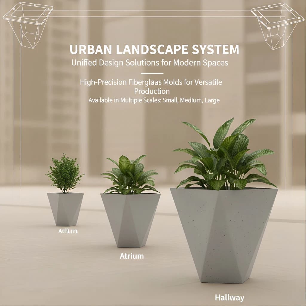 Multi-Size Diamond Hexagon FRP Planter Mold, Reusable Concrete Flower Pot Form, Urban Landscape Mold for Plaza Hotel Commercial
