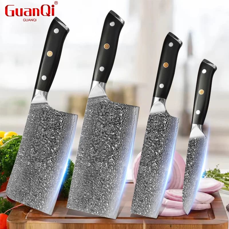 Mannaia per carne Coltello di Damasco Coltelli da cucina Chef Cottura di verdure Affettare Frutta Disossare Coltello in acciaio di Damasco Mannaia Manico in legno