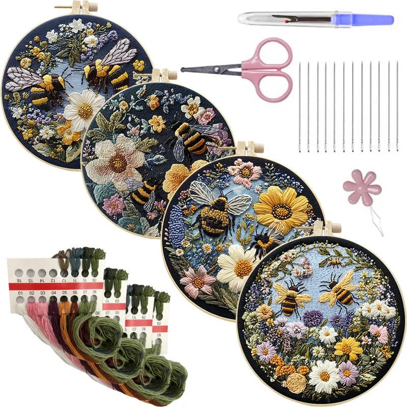 Embroidery Kit for Beginners Flower Butterfly Embroidery Starter Kit Stitches Practice Kit Stamped Cross Stitch Sets with Tools
