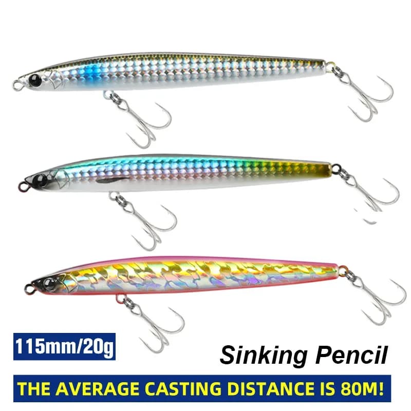 TSURINOYA Max 80m Long Casting Slim Sinking Pencil grip 115mm 20g 115S tungsteno peso Saltwater Fishing Lure Hard Bait Model