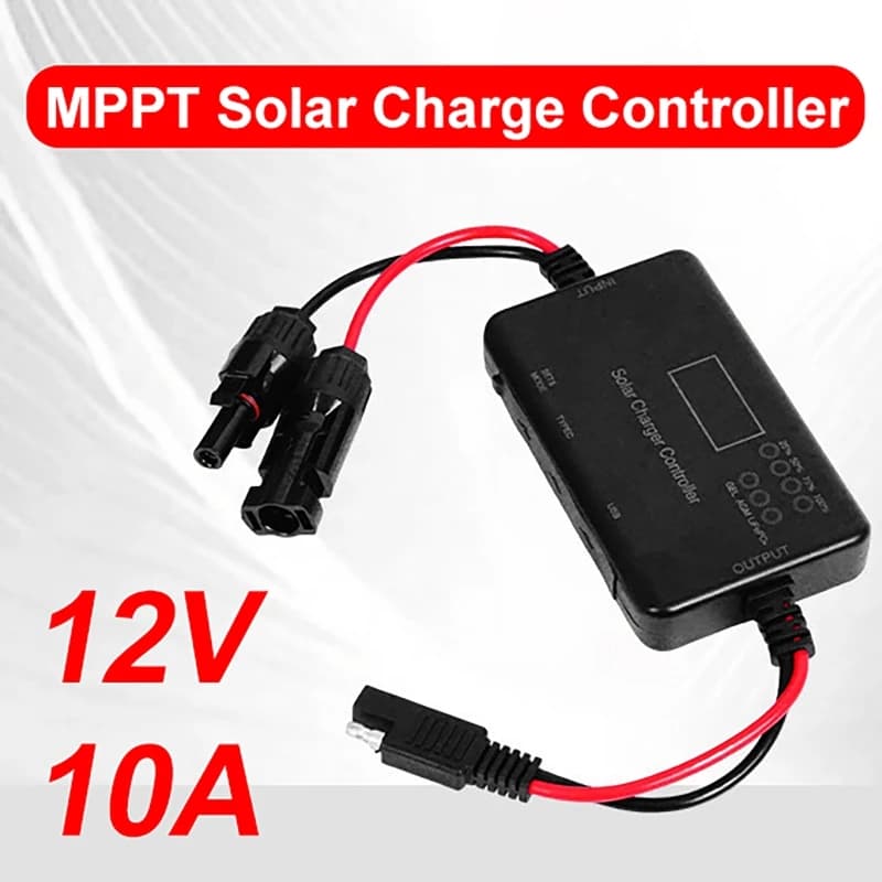 Regolatore di carica solare MPPT 10A 12V, controller per pannelli solari con ingresso Type-C, uscita USB per batterie LiFePO4