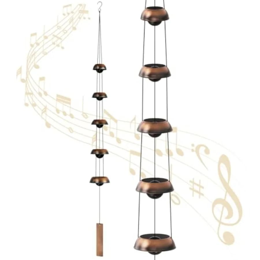 Copper Wind Chimes for Outside Clearance, 36'' Temple Windchimes Outdoors w/5 Bells, Memorial Wind Chime Gifts for Mom Grandma