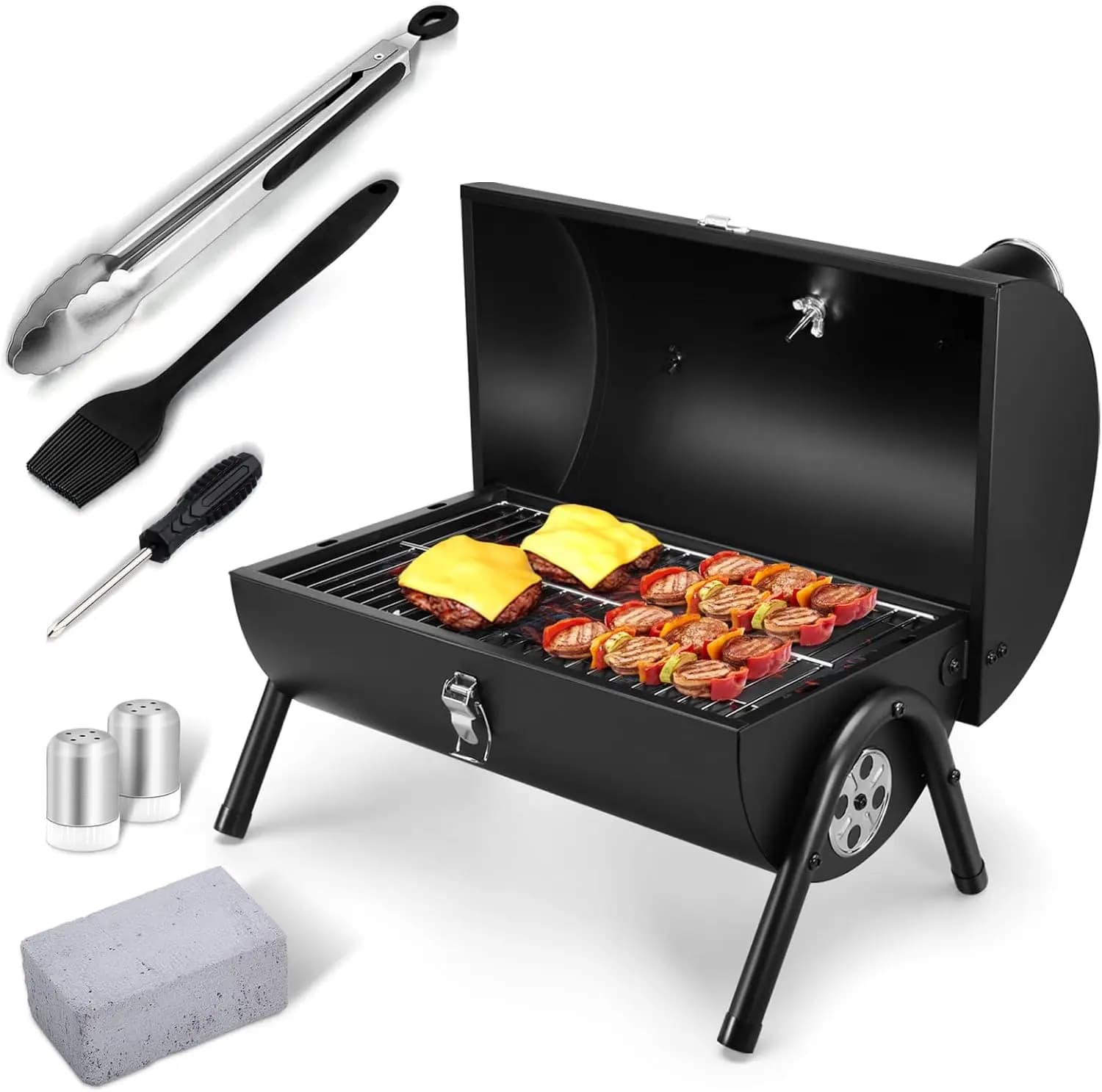 Set Carbon Grid Portable with Thermometer and Fireplace, Table BBQ Resistant for Camping, Garden Feasts and Open Kitchen