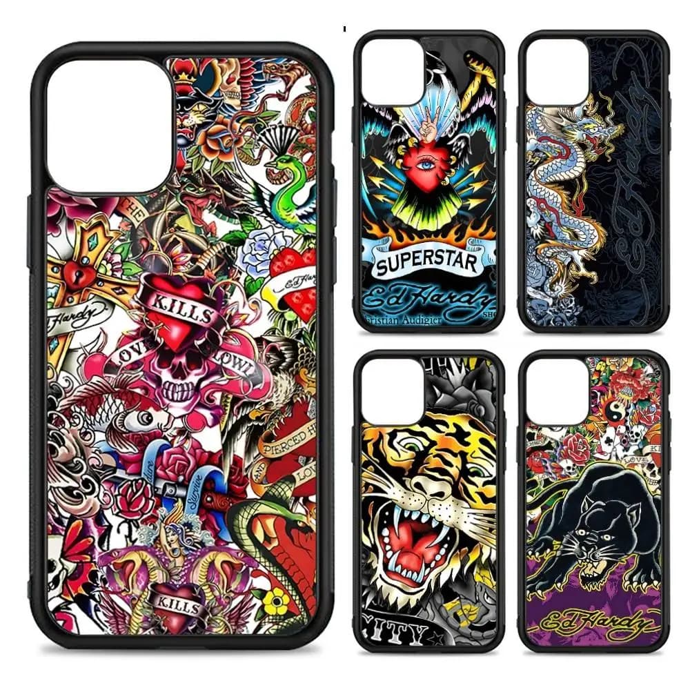 Fashion E-Ed H-Hardy For IPhone 11 12 13 14 15 16 17 Pro Max Plus TPU+PC Shockproof Back Phone Cases