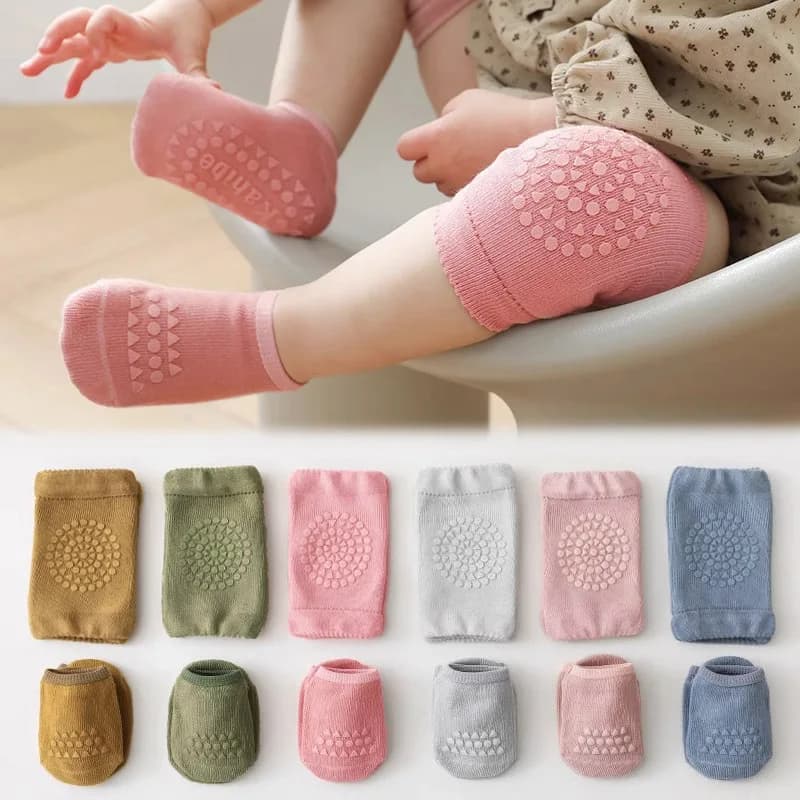 3 Sets of Baby Socks And Knee Pads Solid Color Non-Slip for Boys and Girls Toddler Floor Socks Kids Knee Pad