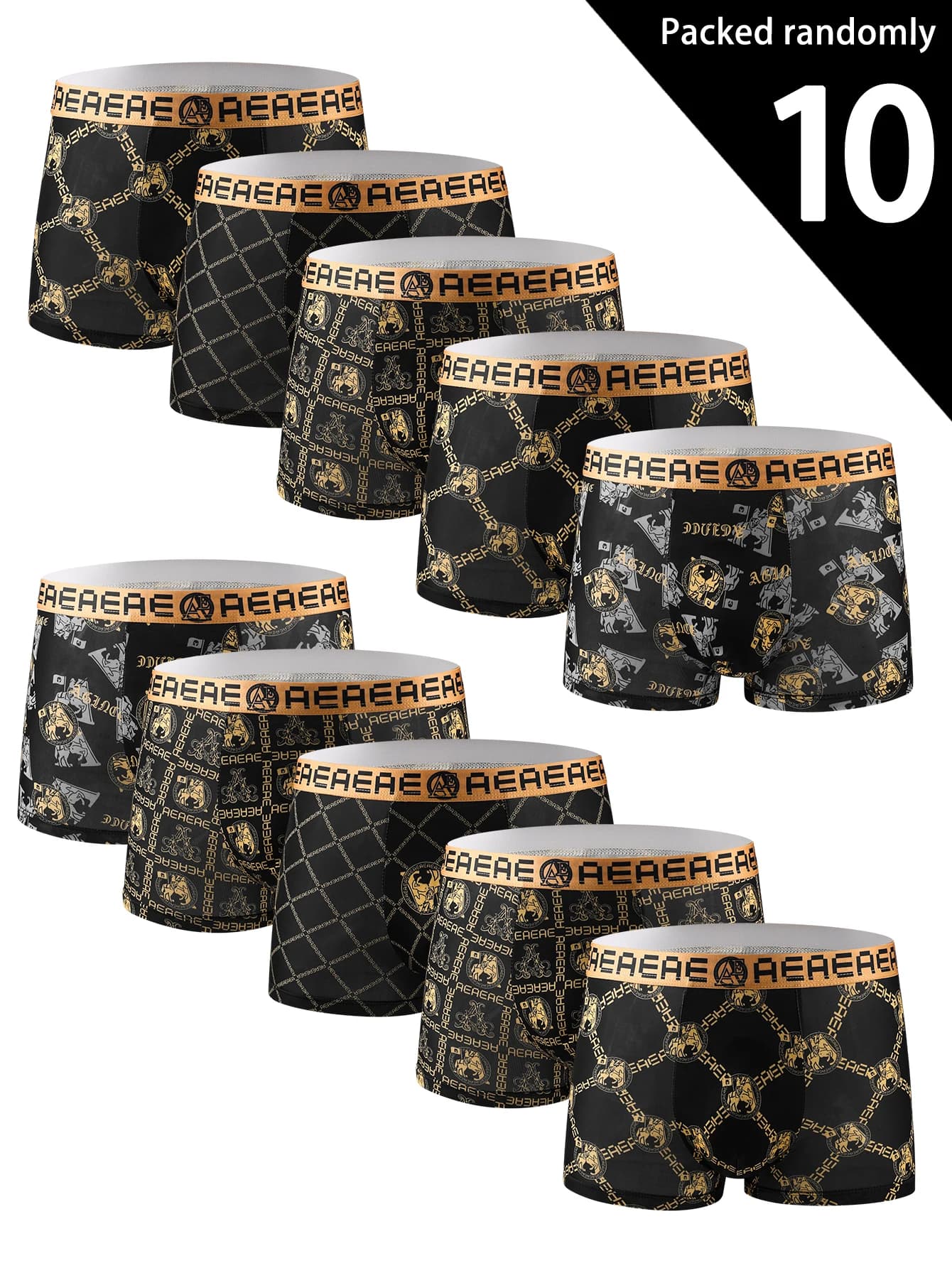 Mens Plus Size Trendy Printed Boxer Shorts, 10-Piece Pack, Breathable, Comfortable, Skin-Friendly,, High-Elastic Four-Way Stretc