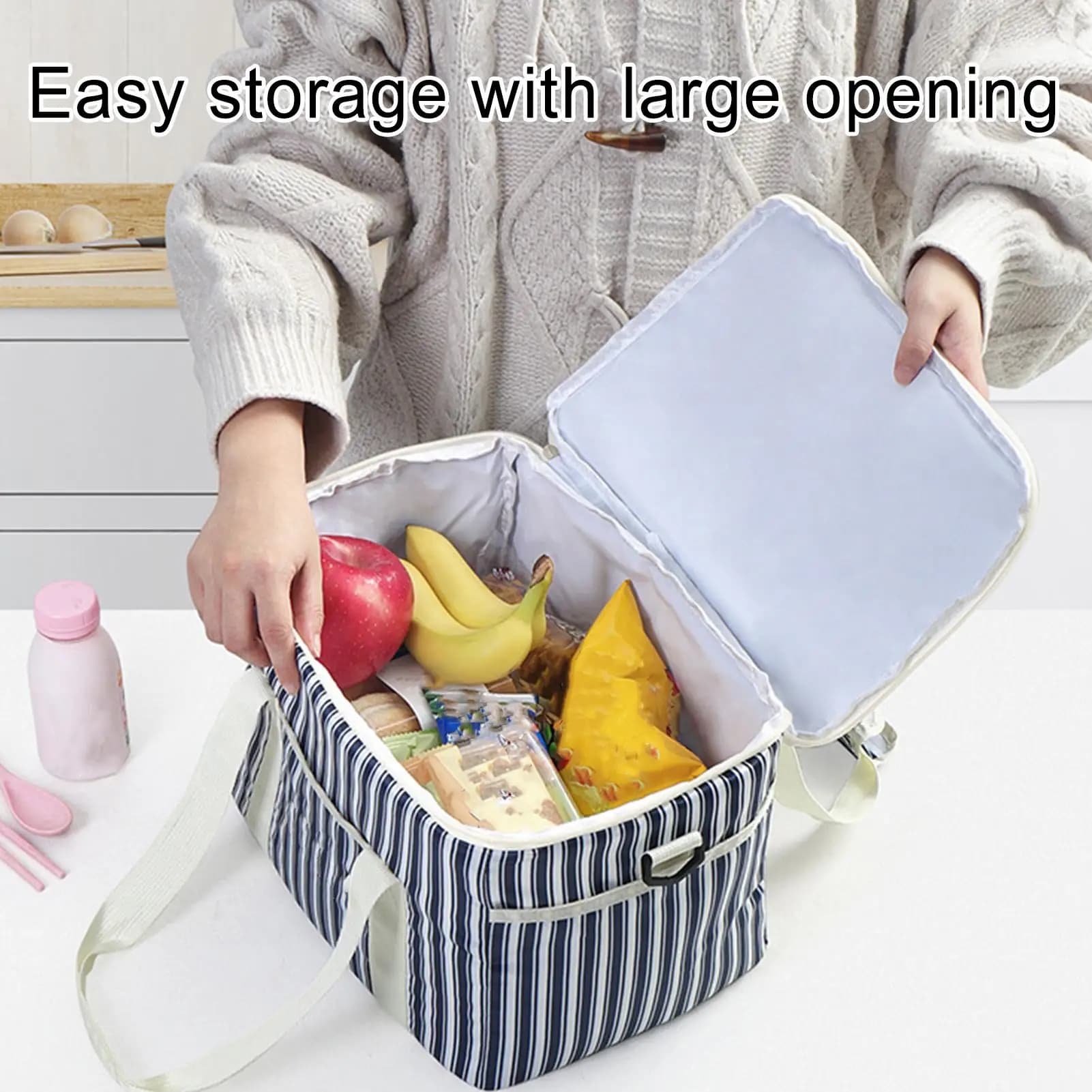 Borsa per il pranzo isolata termicamente in tessuto Oxford grande da 15 litri per le donne Borsa per alimenti portatile a tracolla Borsa termica per adulti