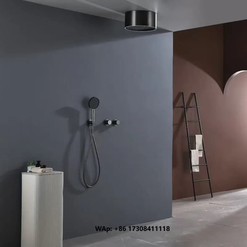 Matte Black LED Light Shower Faucet Set Bathroom Concealed Shower Mixer Rotate Massage Jet Color Change Head Ceramic Valve Rain