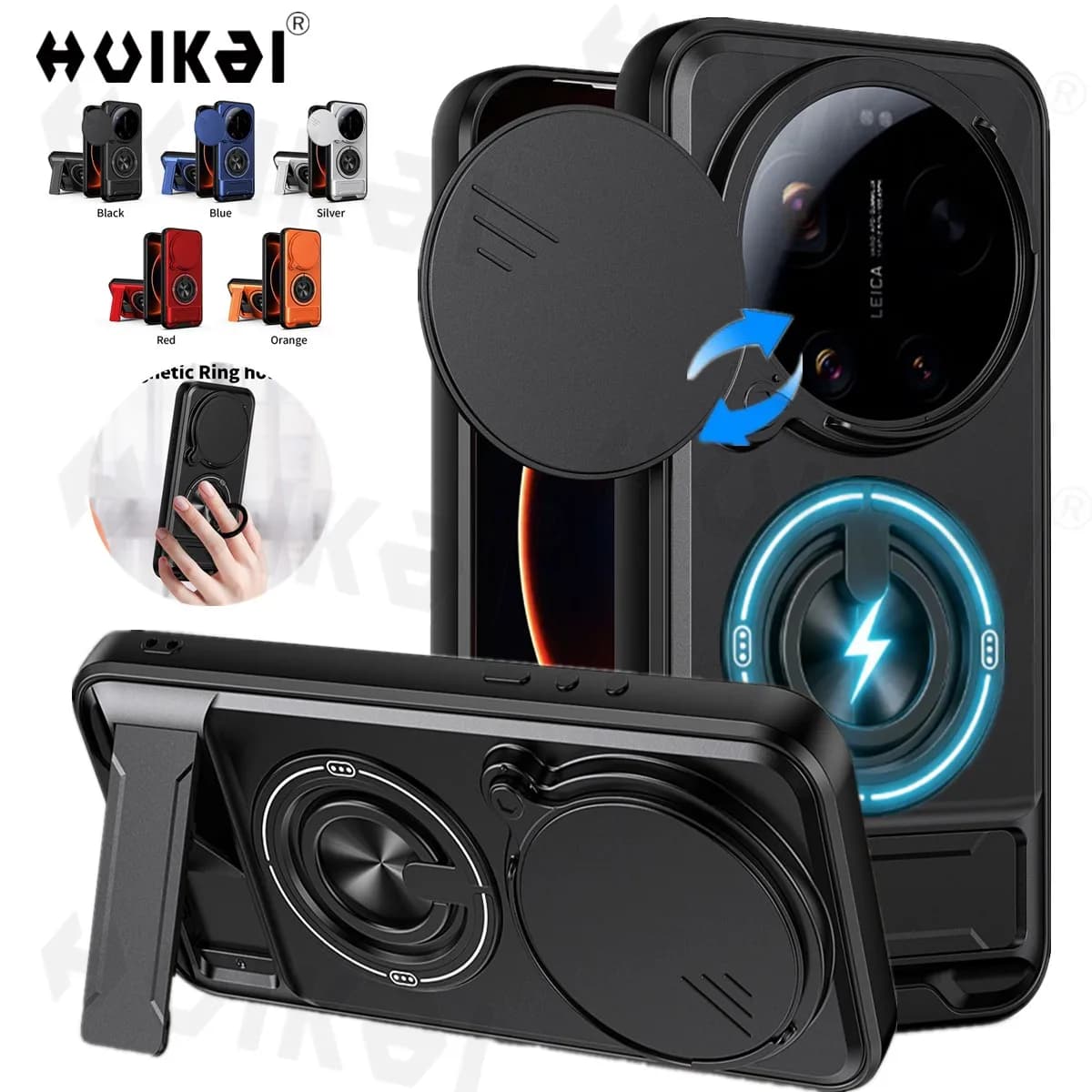 Custodia per Xiaomi 17 Ultra 5G con supporto magnetico, protezione scorrevole per fotocamera, antiurto, armatura rigida e cavalletto integrato
