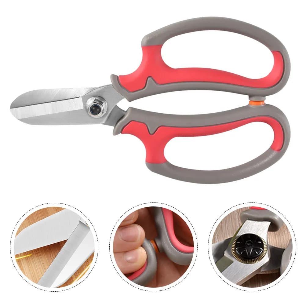 Ergonomic stainless steel gardening scissors, rust resistant, light, for pruning of branches, hedges, shrubs and trees.