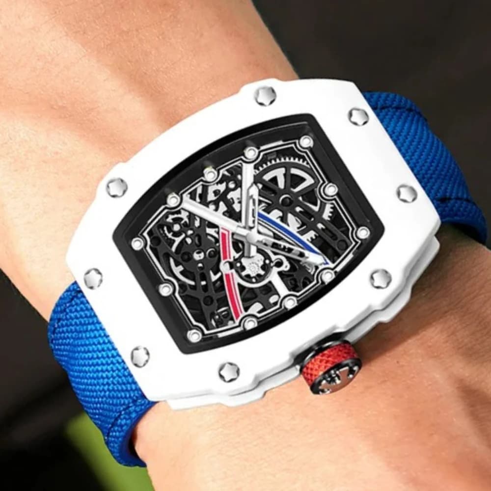 Ultra-Thin Classic Design Tonneau Quartz Watch Mens Casual Transparent Trendy Nylon Watches Personality Skeleton Clock Relogio