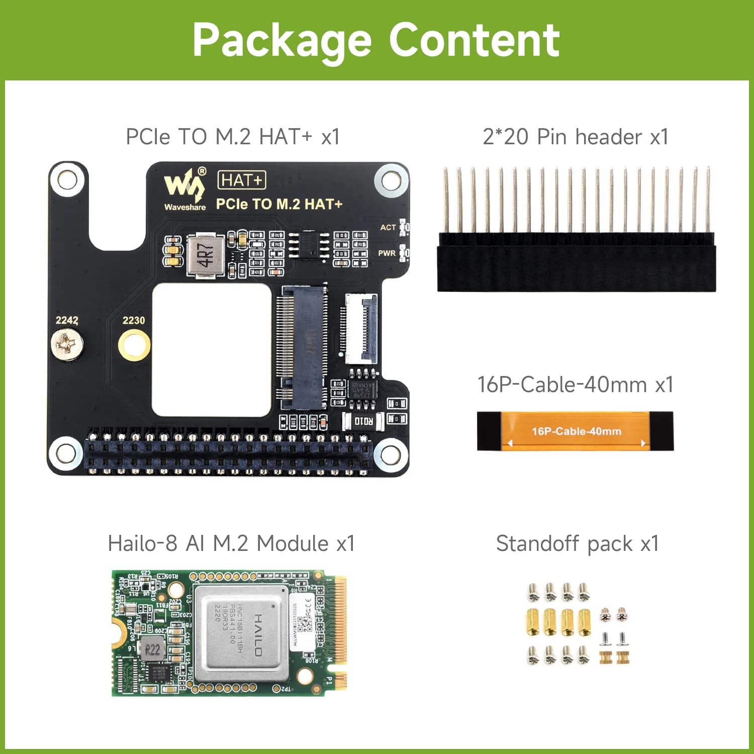 Hailo-8 M.2 AI Accelerator Module, 26TOPS Hailo-8 AI Processor Optional For PCIe To M.2 Adapter Board, For Raspberry Pi 5