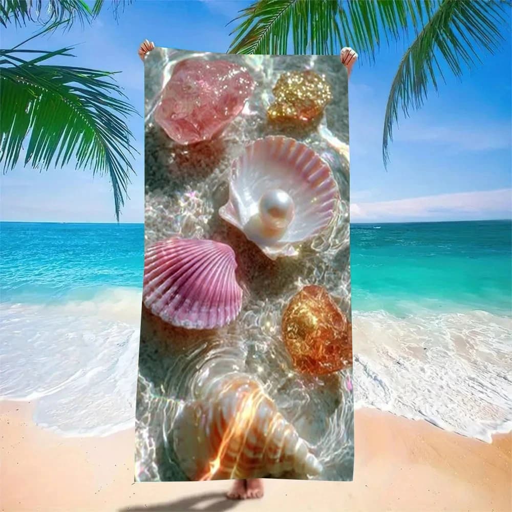 Microfiber Quick Dry Beach Towel Mermaid Tail Pearl Print Lightweight Sandless Travel Blanket Swimming Gym Yoga