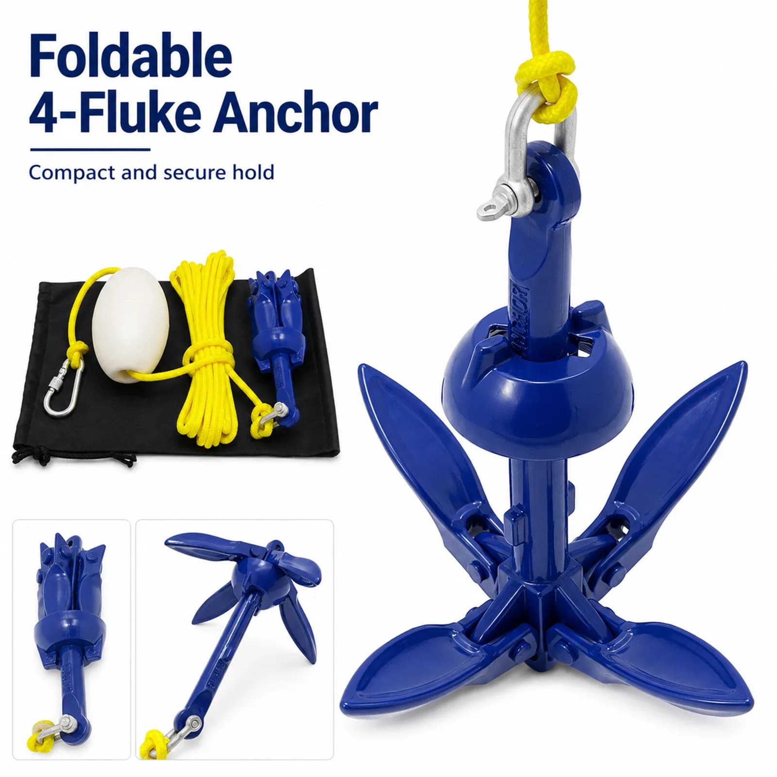 0.22kg Marine Kayak Anchor Kits Portable Aluminum Marine Boat Anchor for Inflatable Dinghy Kayak Fishing Boat Accessories