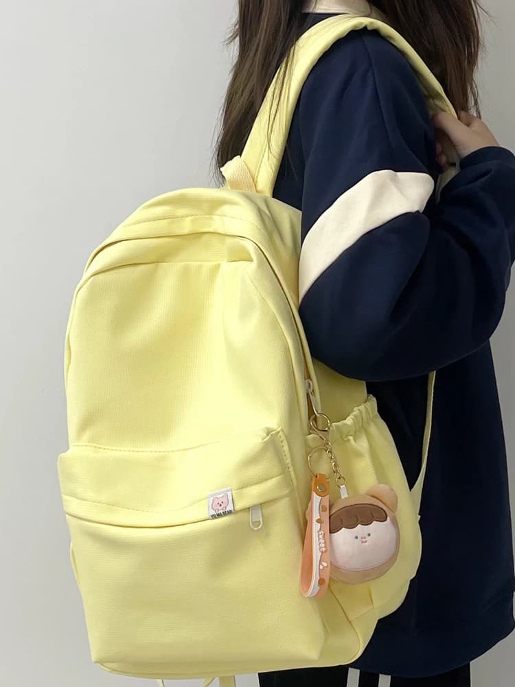 Borsa a tracolla doppia gialla carina per ragazze delle scuole medie e superiori, studentesse universitarie, stile coreano, per pendolari.