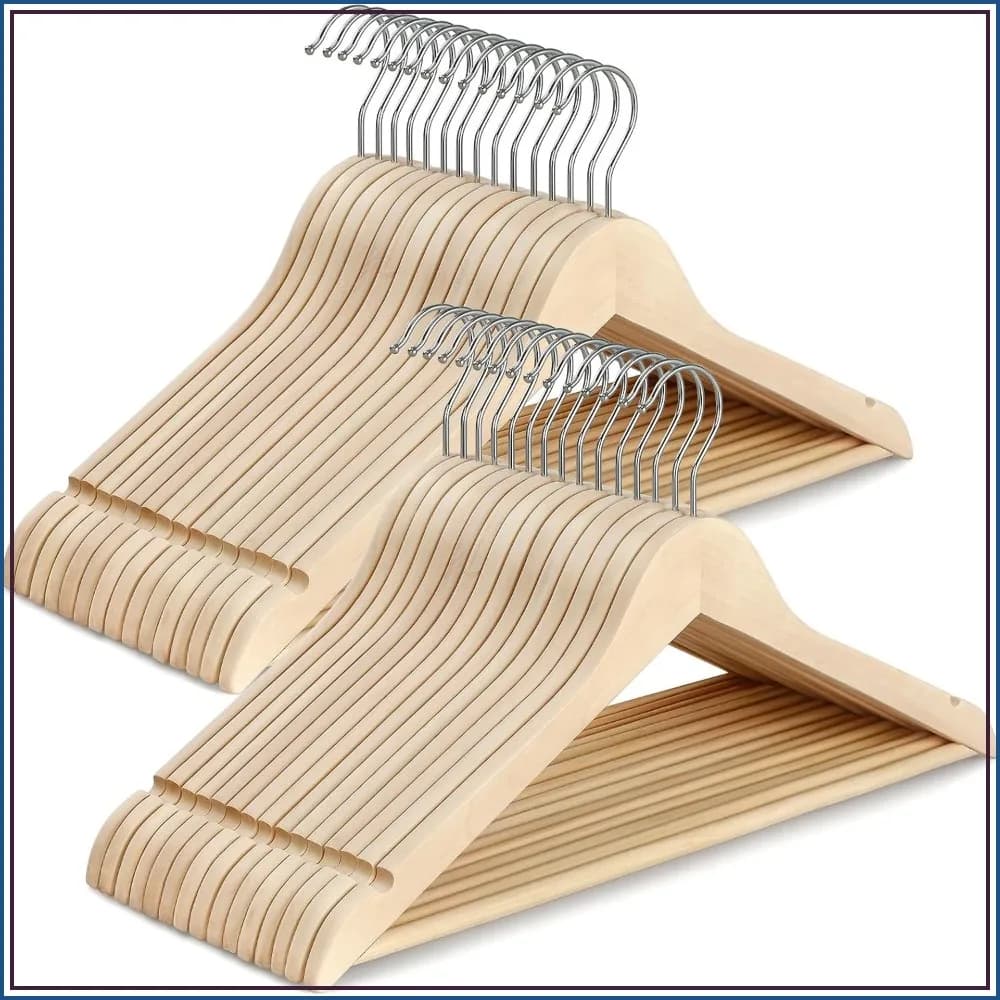 Unfinished Natural Wooden Hangers 30 Pack - 360° Swivel Hook, Smooth Shoulder Notches - Premium for Suit, Coat, Jacket, Pant, Camisole
