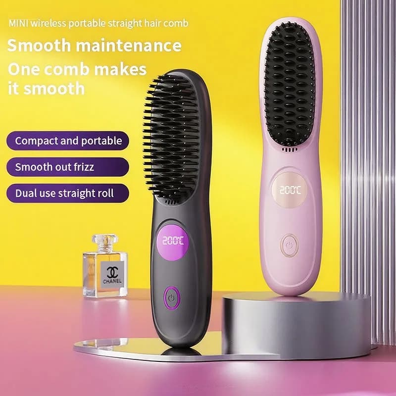 Mini piastra per capelli Spazzola per piastra per capelli USB elettrica - Pettine portatile a doppia tensione con 3 impostazioni di temperatura Pronto per i viaggi