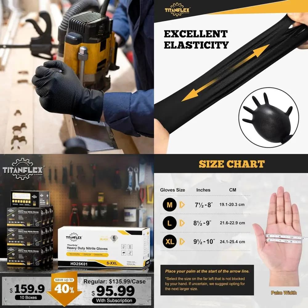 Guanti Industriali Neri Resistenti in Nitrile con Texture a Diamante in Rilievo, Senza Lattice (6mil/8mil)