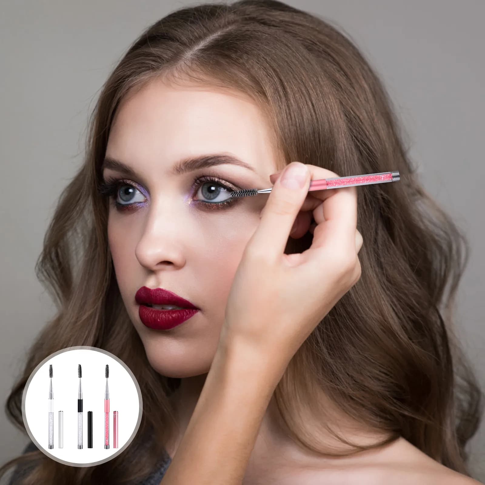 Set of 3 Women's Eyelash Brushes, Mascara Applicators, Eyebrow Holders for Daily Use and Travel