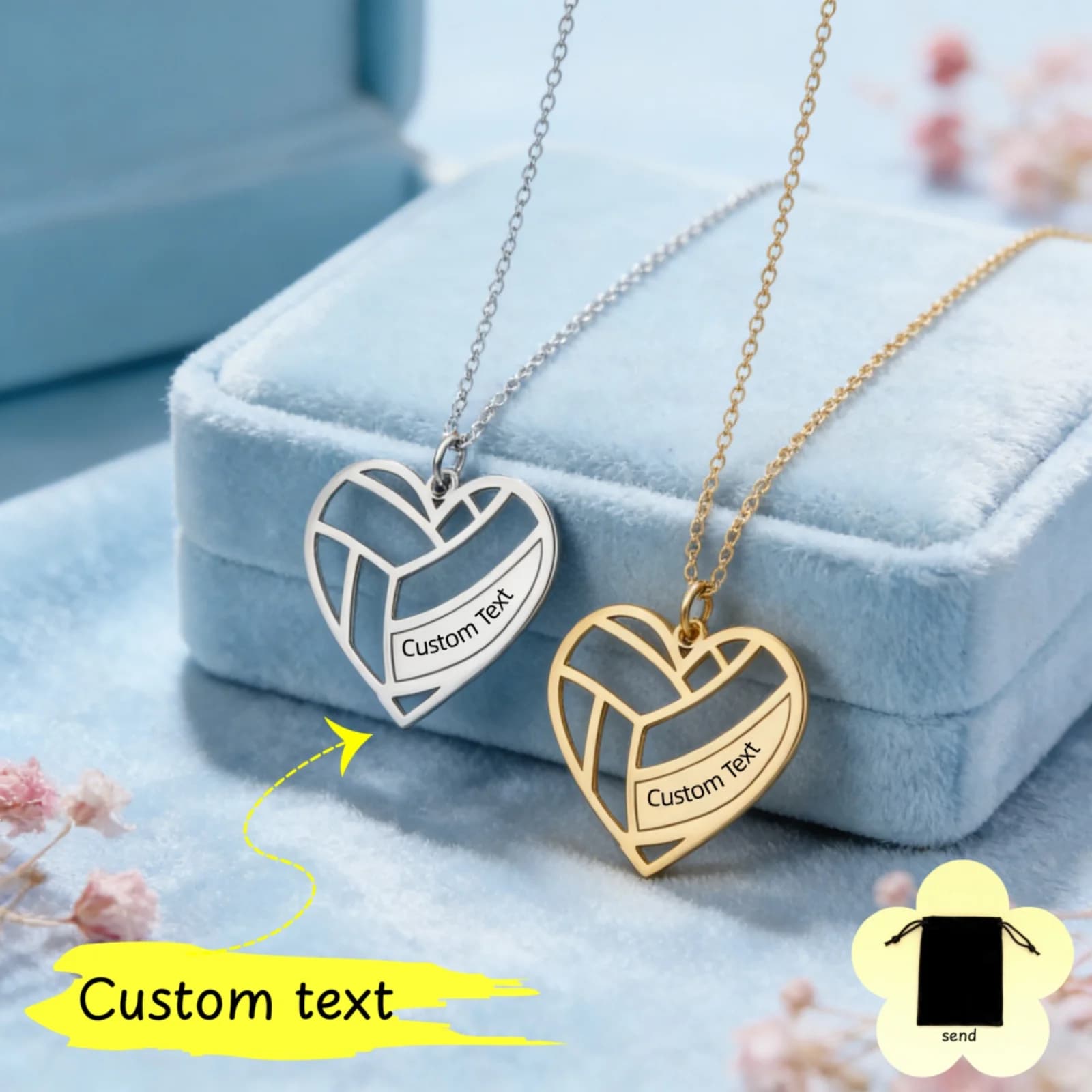 Collana Personalizzata con Nome e Testo a Tema Pallavolo in Acciaio Inossidabile, Catenina Commemorativa Sportiva Personalizzata