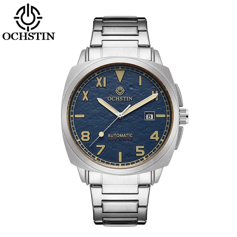 Orologio da Uomo OCHSTIN Automatico con Quadrante California Unico, Cassa a Cuscino Stile Militare, Data Automatica, Meccanico di Lusso, Cinturino in Acciaio Inossidabile, Elegante da Uomo