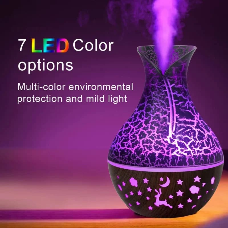 7 colori vaso screpolato umidificatore cielo stellato venature del legno profonde scava fuori aromaterapia domestica diffusore di aromi di olio essenziale 150ml