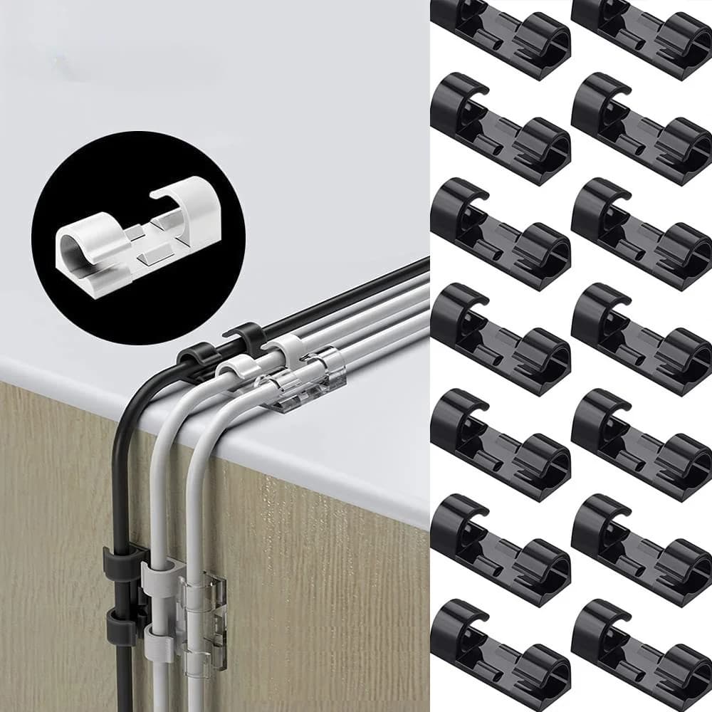 Clip Organizzatori Cavi Autoadesivi in ABS, Supporto per Cavi, Gestore Fili per Scrivania, Avvolgicavo USB per Ricarica e Dati