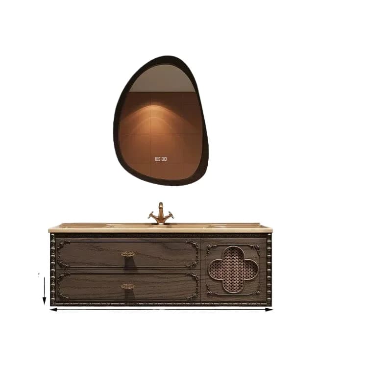 Rattan bathroom cabinet ceramic integrated basin mirror cabinet washbasin cabinet combined bathroom hand wash station