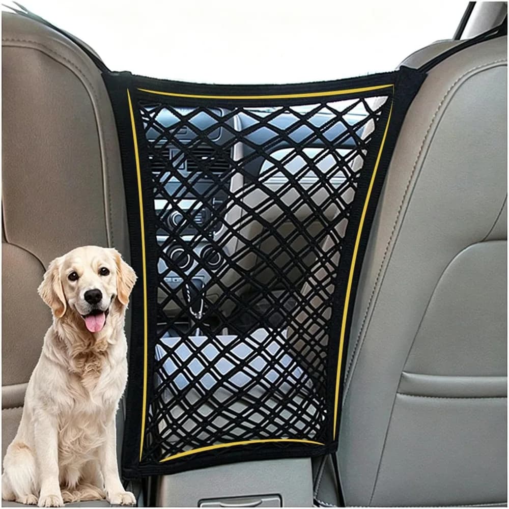 Dog Car Net Barrier Pet Barrier with Car Mesh Organizer for Dog & Child, Safety Divider with Upgraded Storage Pouch, Easy Install for Cars & SUVs