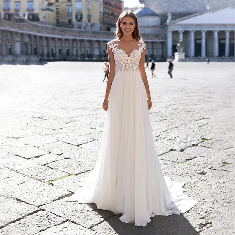 Abiti da sposa da donna personalizzati A Line BOHO Abiti da sposa in pizzo chiffon Occasioni formali Vestido De Noiva robe mariage
