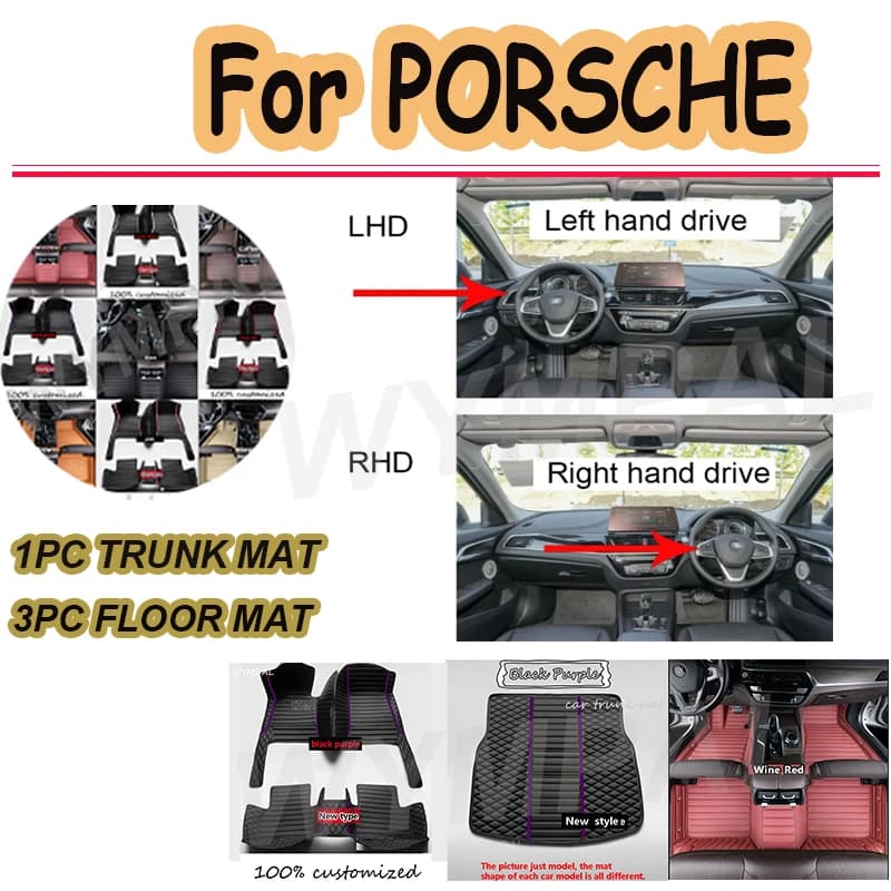 Car mats of LUSSO for PORSCHE Cayman 987C 981C Cayenne Mancan Boxster 987 981 911 997 (2 doors) Panamera Taycan 944