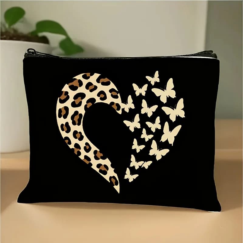 Borsa per il trucco con motivo termico patchwork a forma di cuore, 1 pezzo - Pochette multifunzionale con cerniera per donna, perfetta borsa da viaggio con cerniera, divertente regalo di compleanno