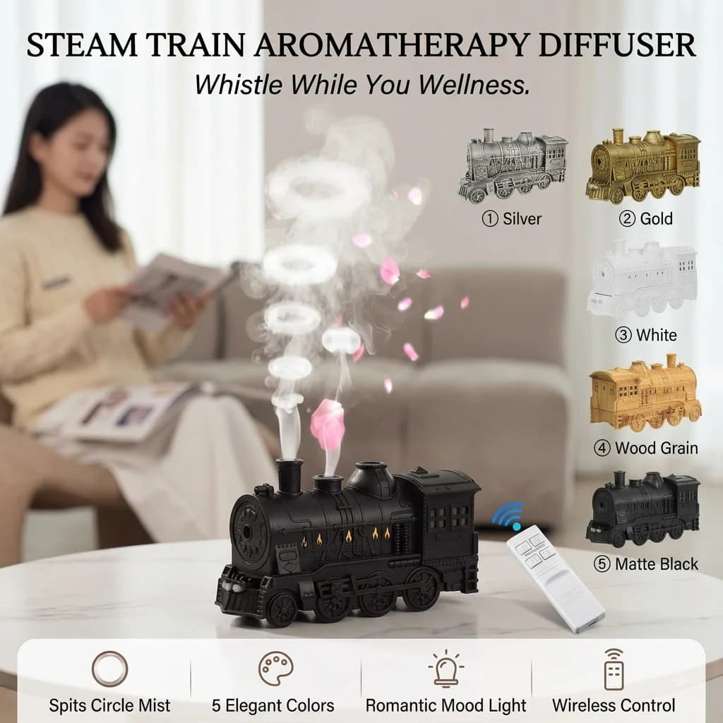 Unique Train Design Essential Oil Diffuser Humidifier LED Mood Light 2H 4H Timer USB Operated Quiet Aroma Mist For Home Office