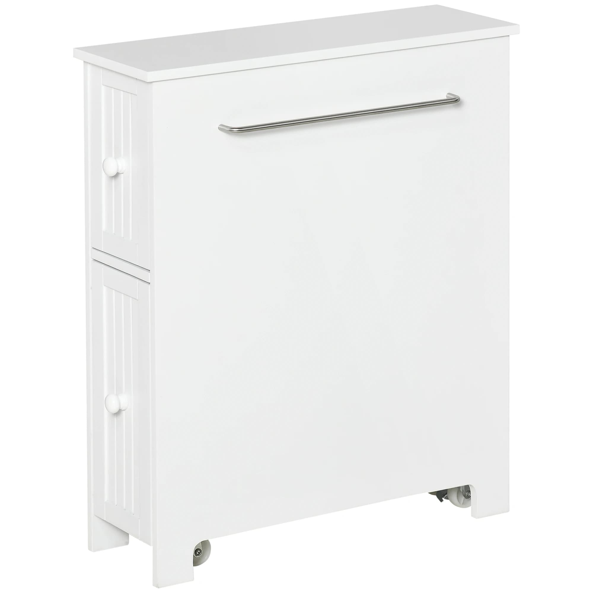 kleankin Narrow Bathroom Cabinet on Wheels, Freestanding Toilet Paper Holder with 2 Drawers, Towel Rack, White