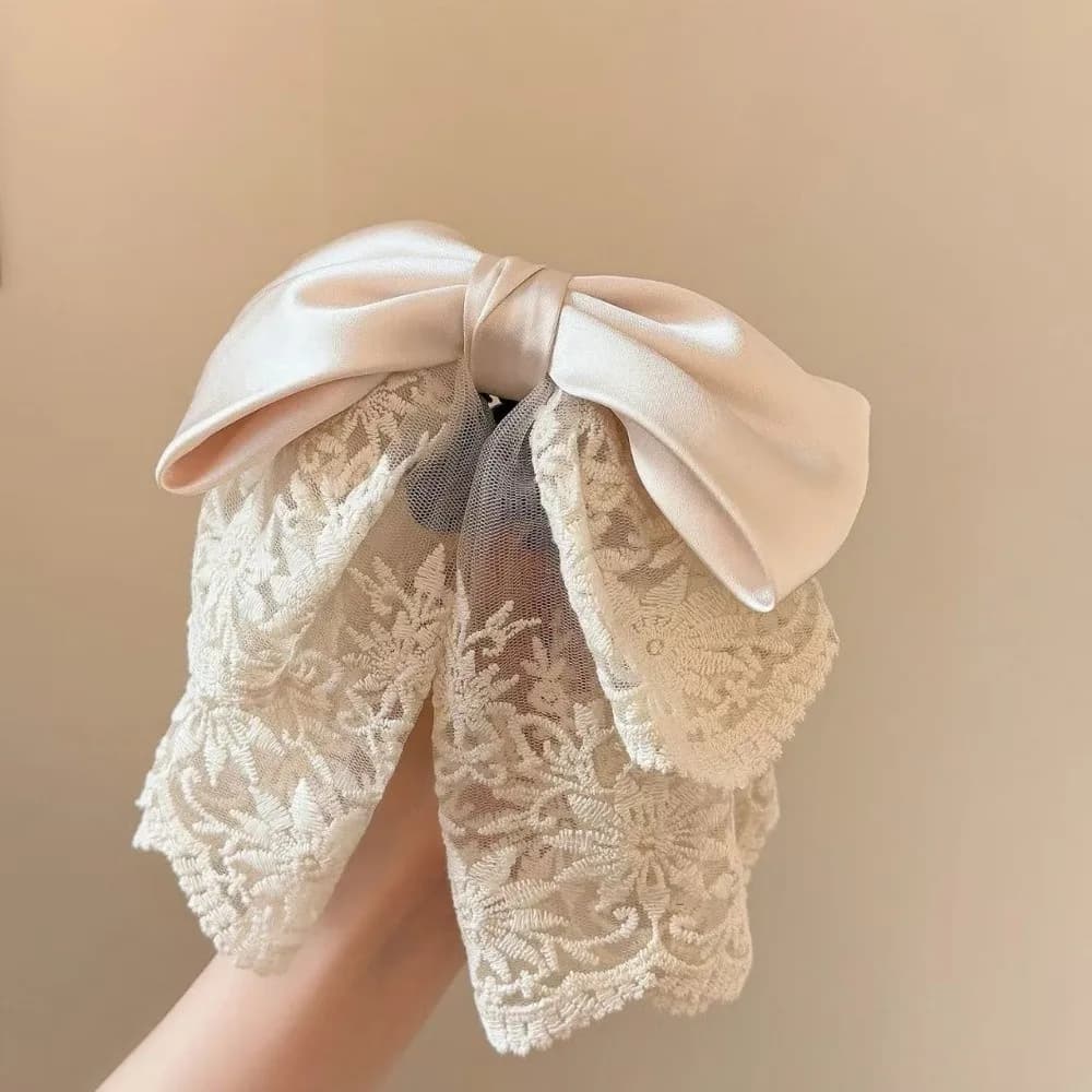 Bowknot Bow Ponytail Hair Grip Vintage Embroidered Mesh French Lace Hair Clip Temperament Elegant Satin Hair Accessories