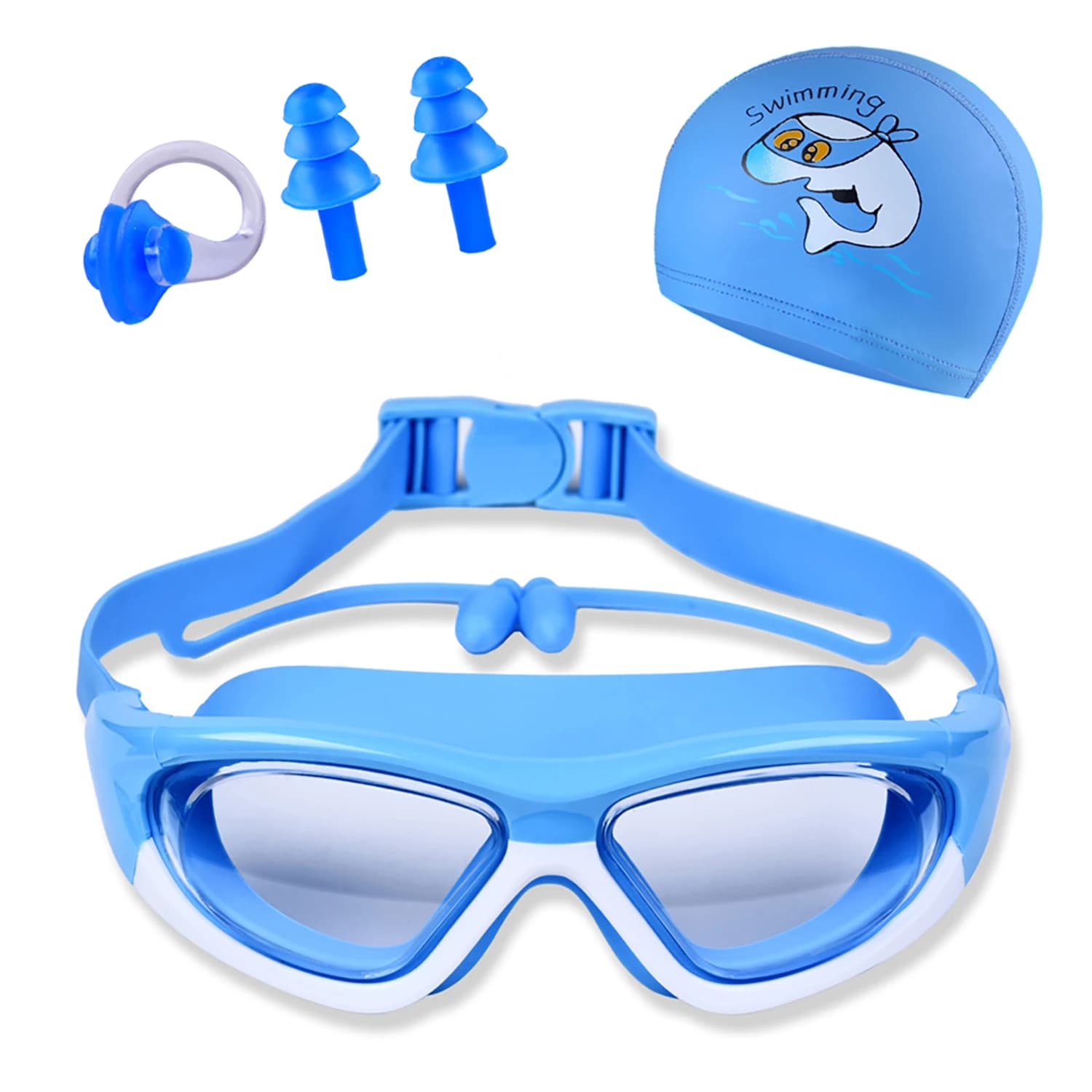 Children's Swimming Occhialini Swimwear for Boys and Girls Occhialini with big frame Single-piece earplugs Nose Clips Swimming C