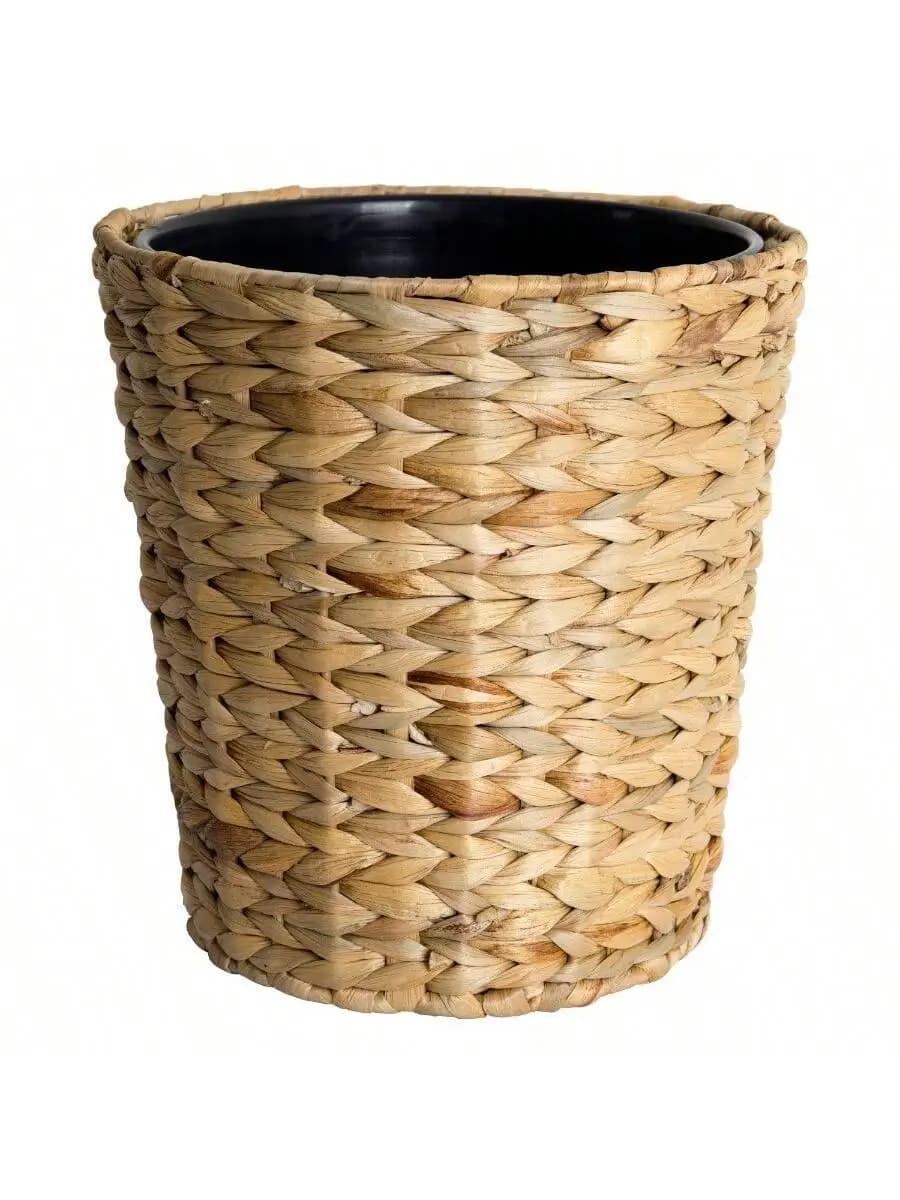 Natural Water Hyacinth Wastebasket With Removable Liner 1.8 Gallon