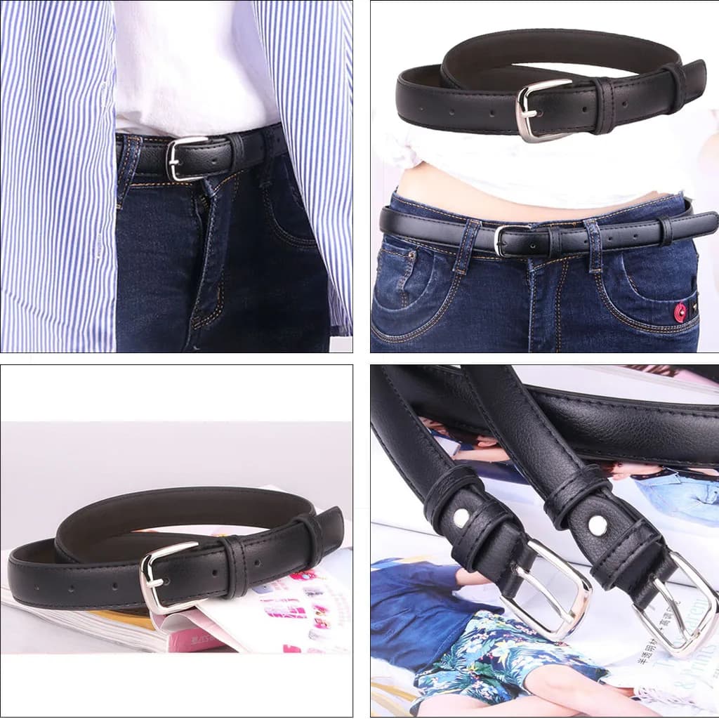 Womens PU Leather Stitch Buckle Belt Slimming Waist Strap Jeans Pants Accessory for Casual Dressing