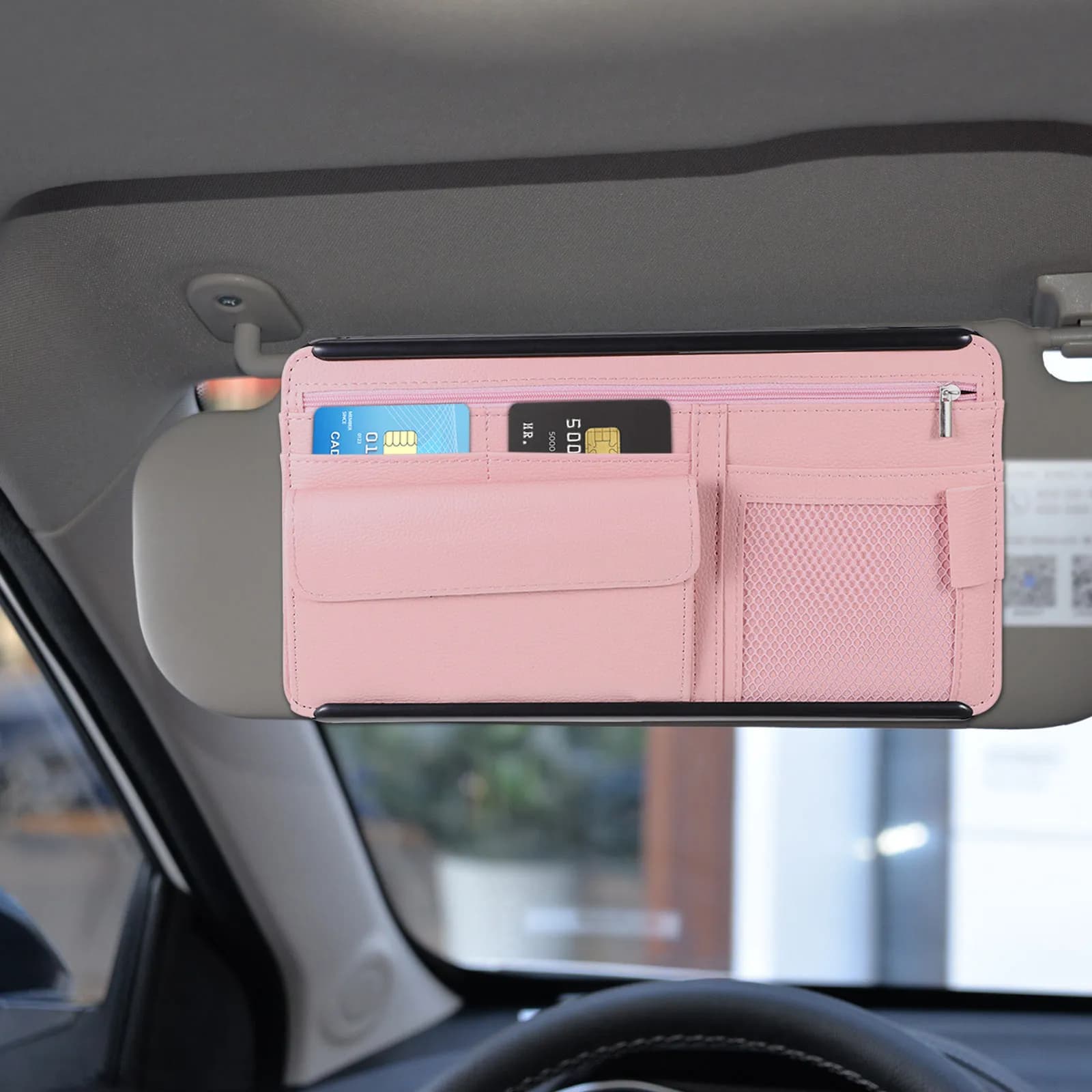 Organizer per Parasole Auto con Tasche Multiple, Porta Occhiali da Sole, Cinturino Regolabile, Porta Carte per Camion, SUV, Camper