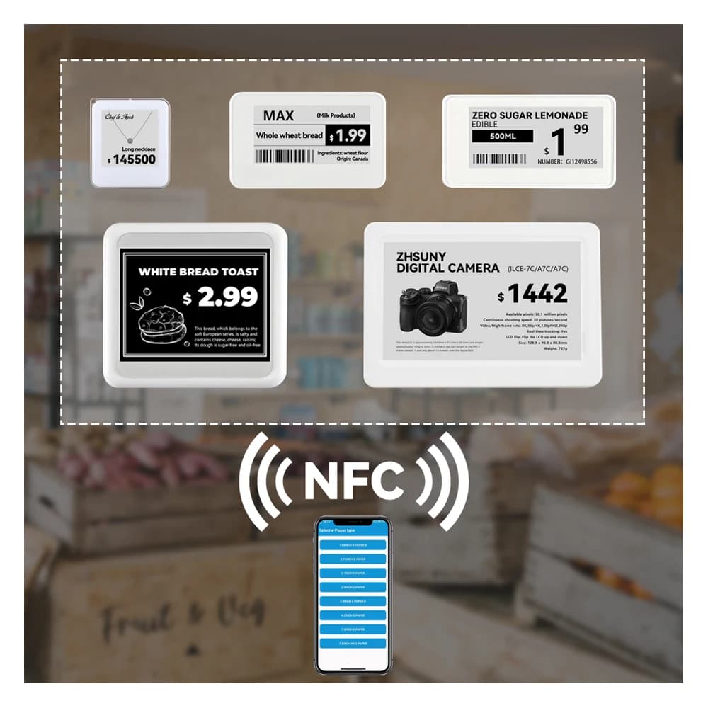MSSmart NFC Card Etichetta E-ink Epaper bianca Etichetta prezzo digitale Nfc per telefono Etichetta per scaffale elettronico Nfc Esl con luce a LED