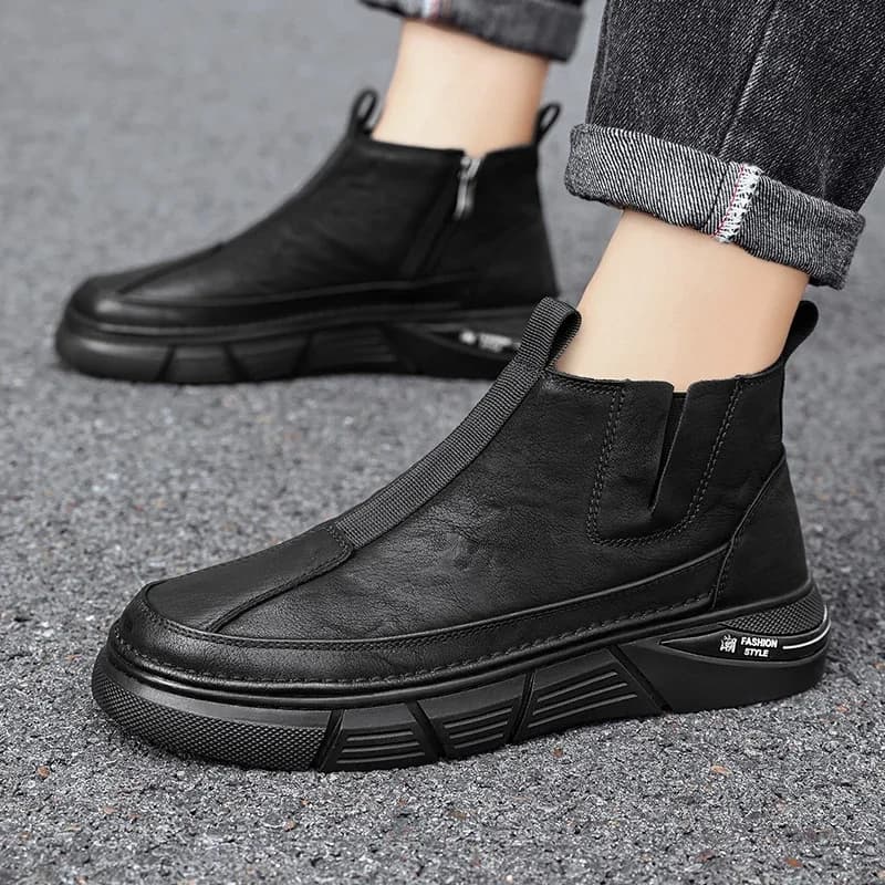 Stivali in pelle moda uomo Quattro stagioni Stivali da trekking casual all'aperto Stivali da lavoro alti Stivaletti con cerniera antiscivolo 2025 Nuovo