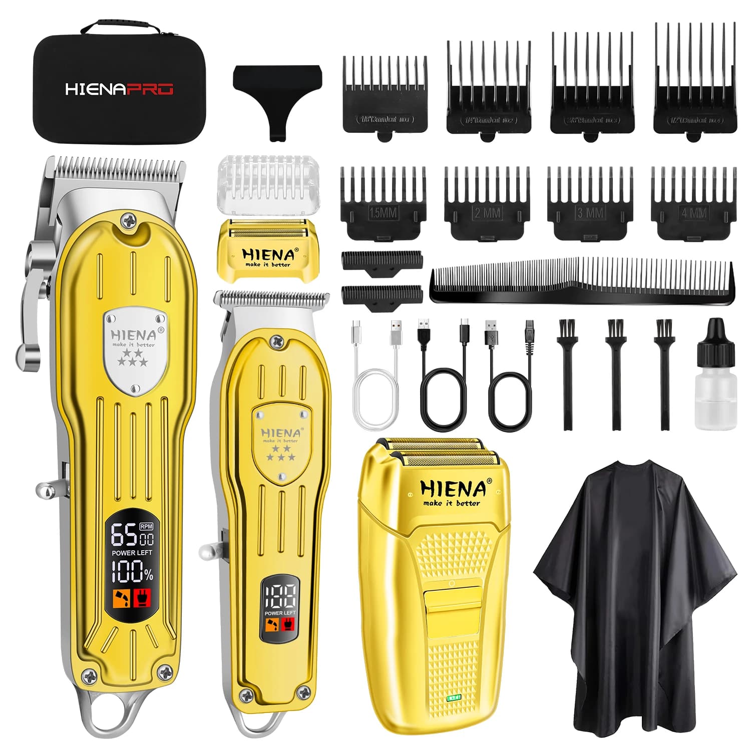 HIENA Hair Cutting Kit with LED Display USB, Gifts for Men Hair Clippers Set for Men Professional Barber Kit for Hair Cutting Cordless Rechargeable Clippers and Trimmers Set