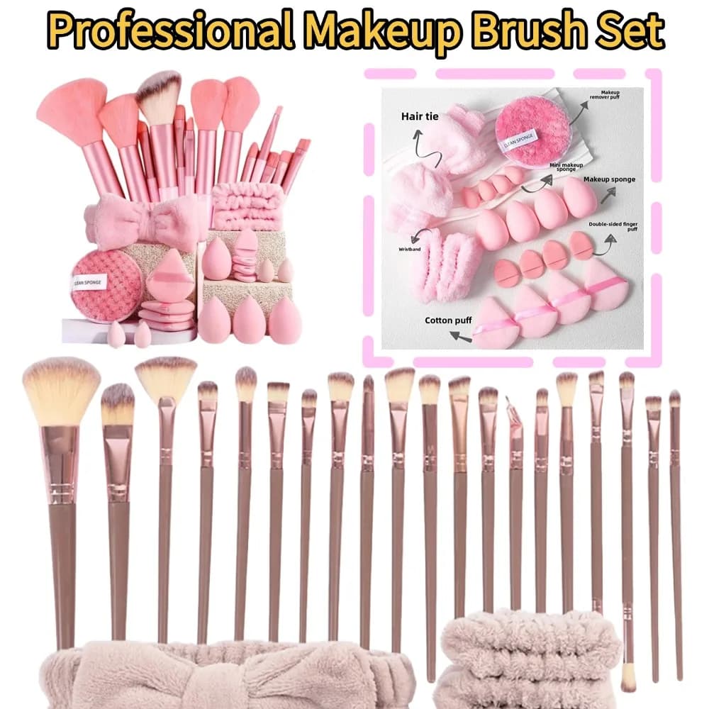 33Pcs Makeup Brushes Set Professional Soft Fluffy Hair Foundation Powder Eyeshadow Blush With Puff Wristband Headband BeautyTool