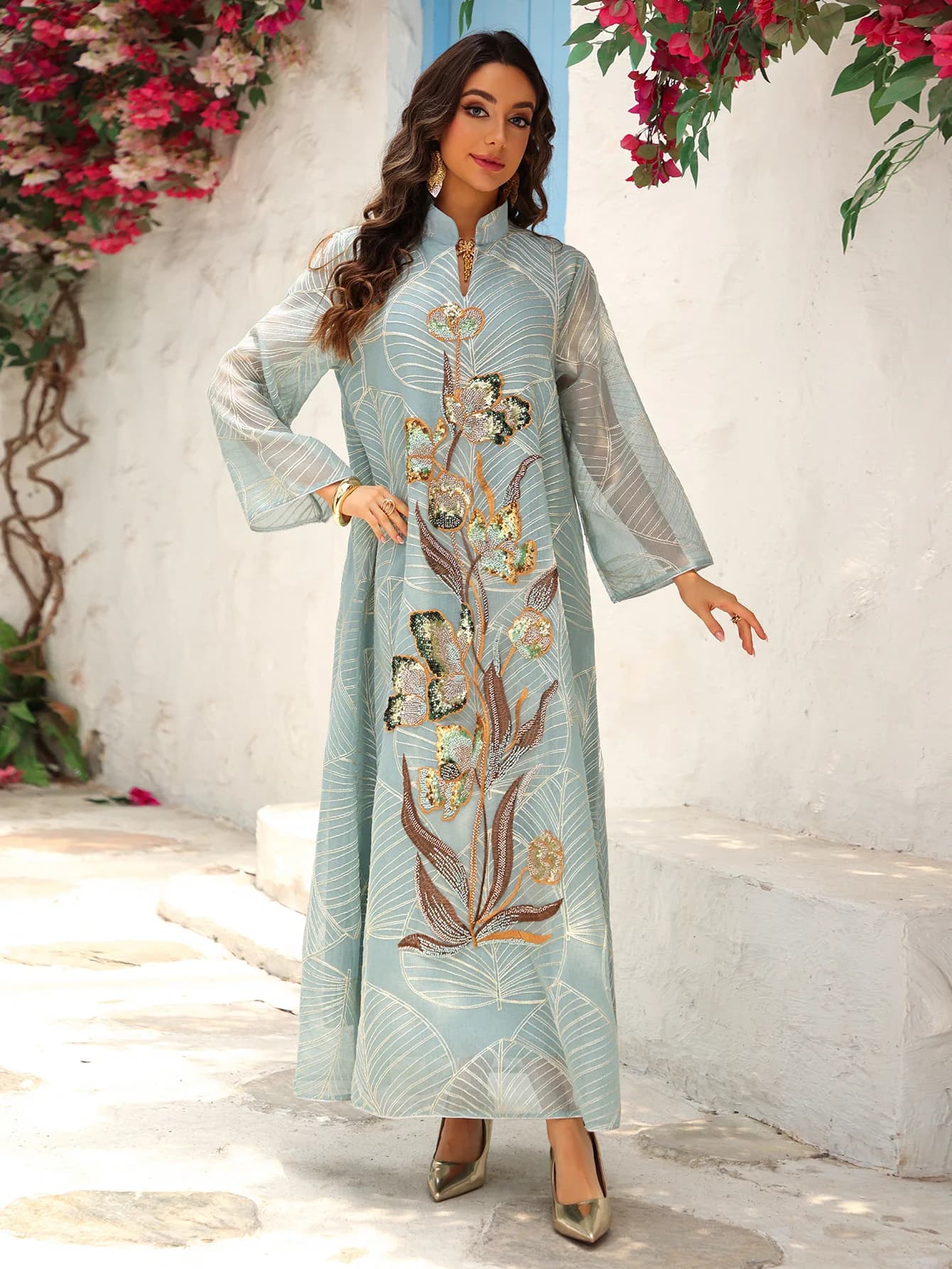 Eid Donne Vestito Musulmano Abaya Partito Jalabiya Ramadan Maglia Ricamo Abiti Lunghi Abaya Abiti Largos Caftano Arabo Robe Dubai