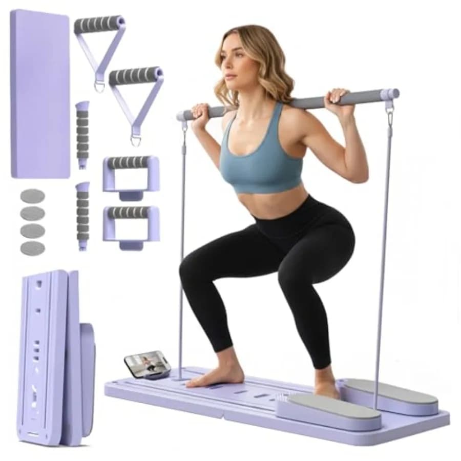 Tavola Pieghevole Premium per Pilates Reformer, Macchina Portatile per Pilates con Barre per Flessioni, Barra Pilates con Bande di Resistenza per Allenamento Completo del Corpo
