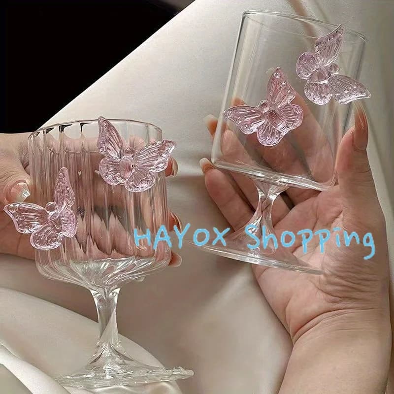 Calice in vetro rosa a forma di farfalla per donna, simpatico bicchiere da vino per la casa in vetro da champagne, tazza perfetta per il regalo ideale per le vacanze del succo