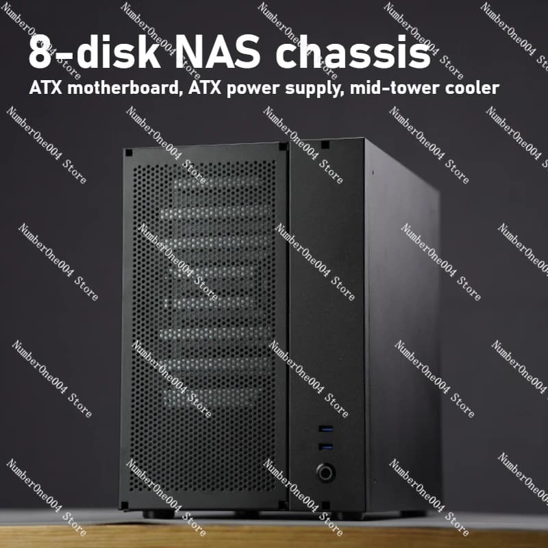 Chassis NAS a 8 Bay Mid-Tower ATX con Sistema di Raffreddamento per Hard Disk