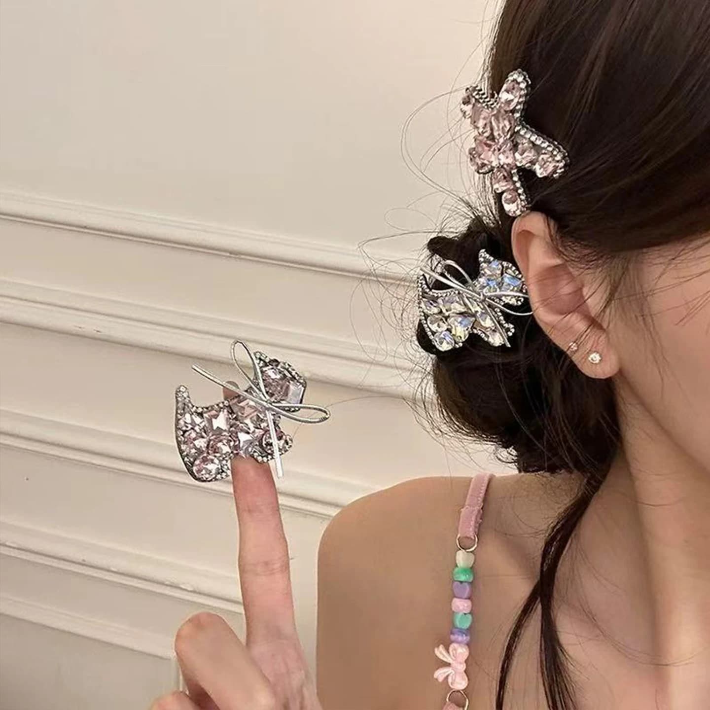 1pc stella tempestata di diamanti cucciolo fiocco forcina laterale fata dolce e squisita clip d'anatra accessori per capelli di fascia alta di lusso leggero